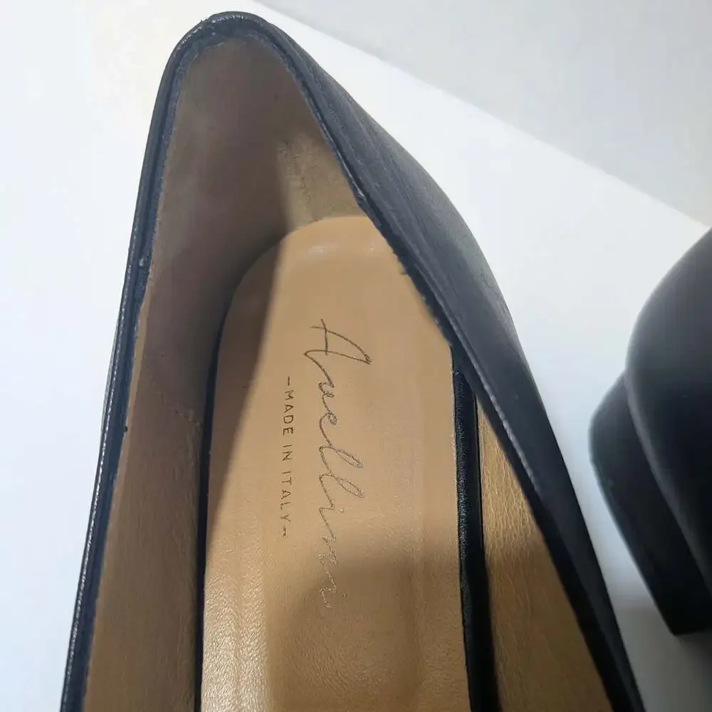 Avellini Black Leather Slip-on Pointed Toe Snake Print Loafers 859P Size 39